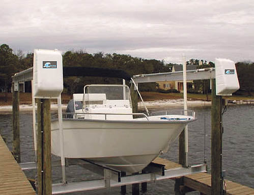Boat Lift Distributors | Storm Surge | SS 12,000 LB Top Mount Boat Lift | Model Stormsilv9k4 | Lift Capacity 12,000 lbs | Dual Sealed TENV 1 HP Motors | For Lakefront & Coastal Boats