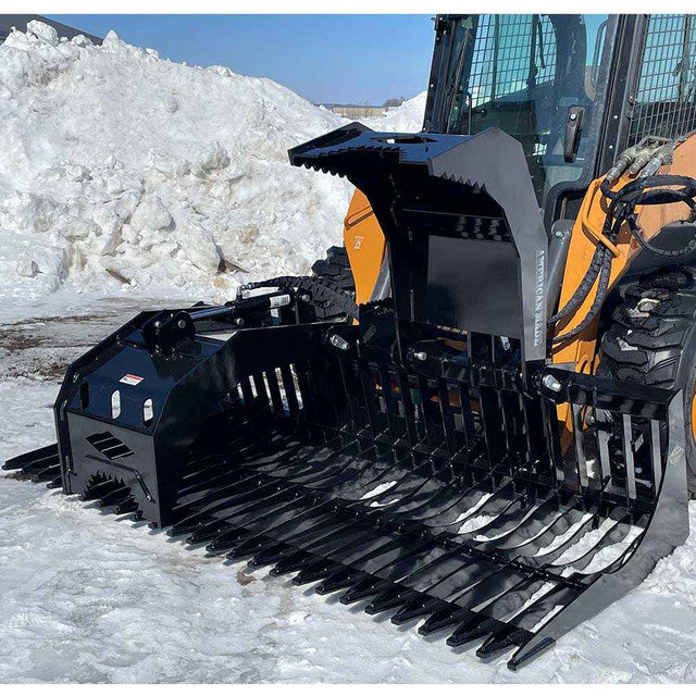 Top Dog Attachments HD Brush Bucket with Grapple | Width 68" to 82" | Weight 937 to 1065 lbs | Oil Flow Range 15 to 25 GPM | For Skid Steer
