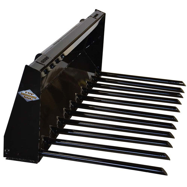 Top Dog Attachments Fork Manure Bucket | Width 54" to 78" | Weight 350 to 480 lbs | Oil Flow Range 15 to 25 GPM | For Skid Steer