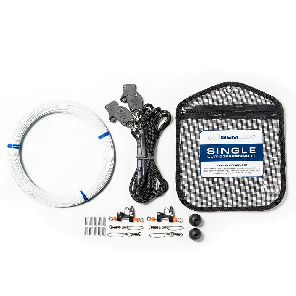 Gemlux | Single Outrigger Rigging Kit | Model OR-RK-1B & OR-RK-1W | Line Length 50 Yards | 400 lb Strength | For Offshore Fishing Boats