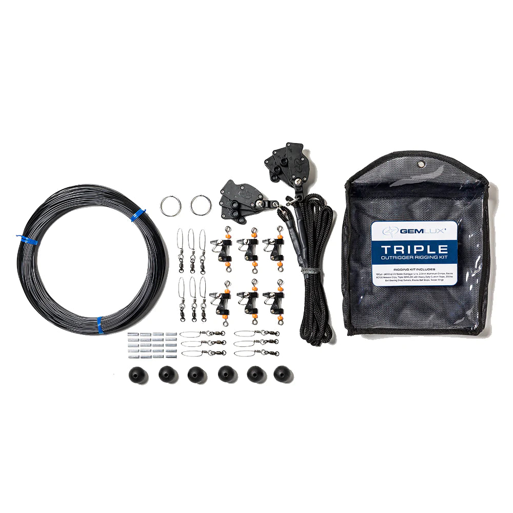 Gemlux | Triple Outrigger Rigging Kit | Model OR-RK-3B & OR-RK-3W | Line Length 100 Yards | 400 lb UV-Stable Line | For 22' Outrigger Poles