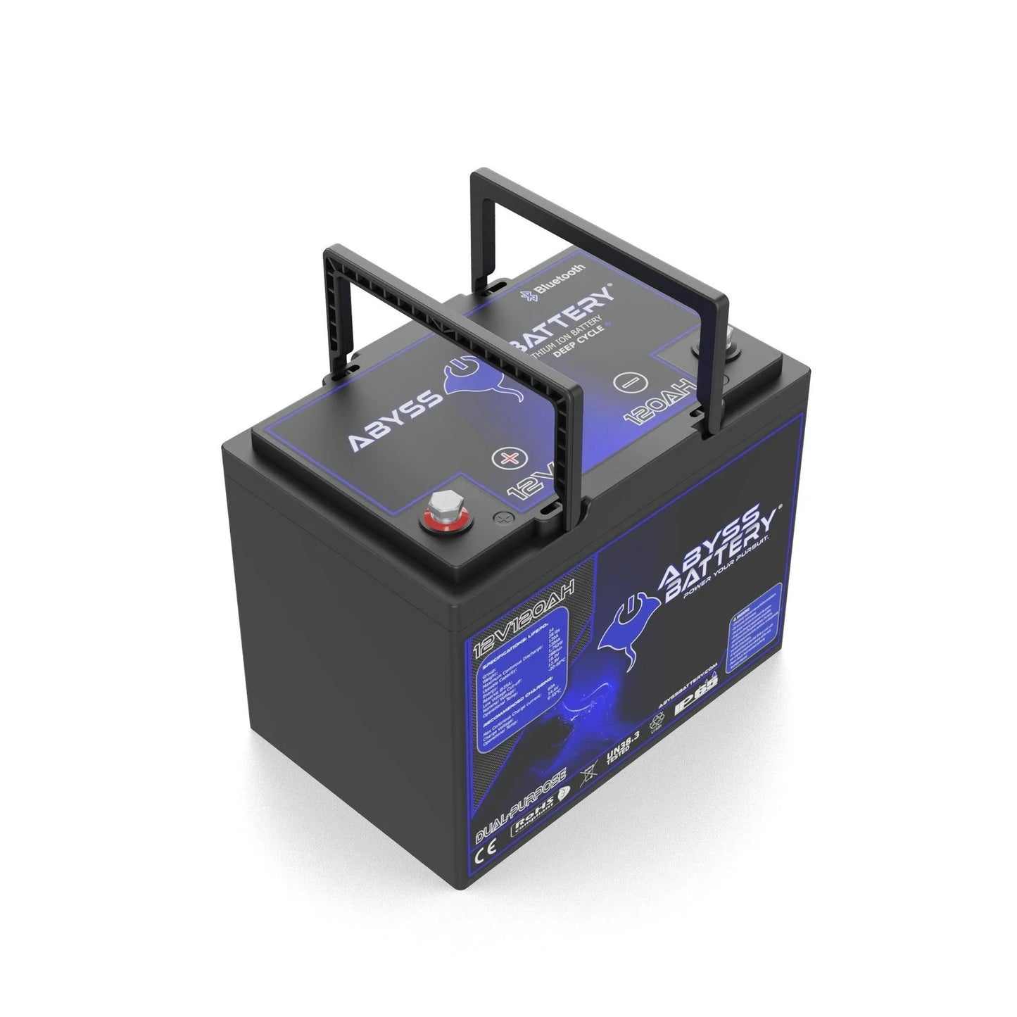 Abyss® | Dual Purpose Lithium Marine Battery | Model AB-12V120-BT | Group 24 | Voltage 12V 120Ah | 1500A Peak CCA | Bluetooth BMS | IP65 Waterproof