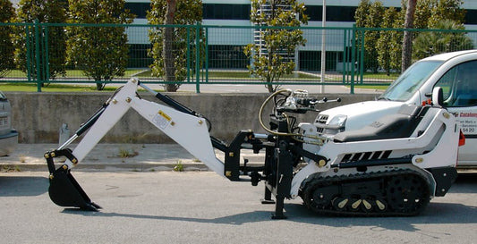 EI Attachments Backhoe | Model OP00A  | Includes 12" Bucket and Mount | 6' 6" Digging Depth | Hydraulic Flow 6‑12 GPM | For Mini Skid Steer