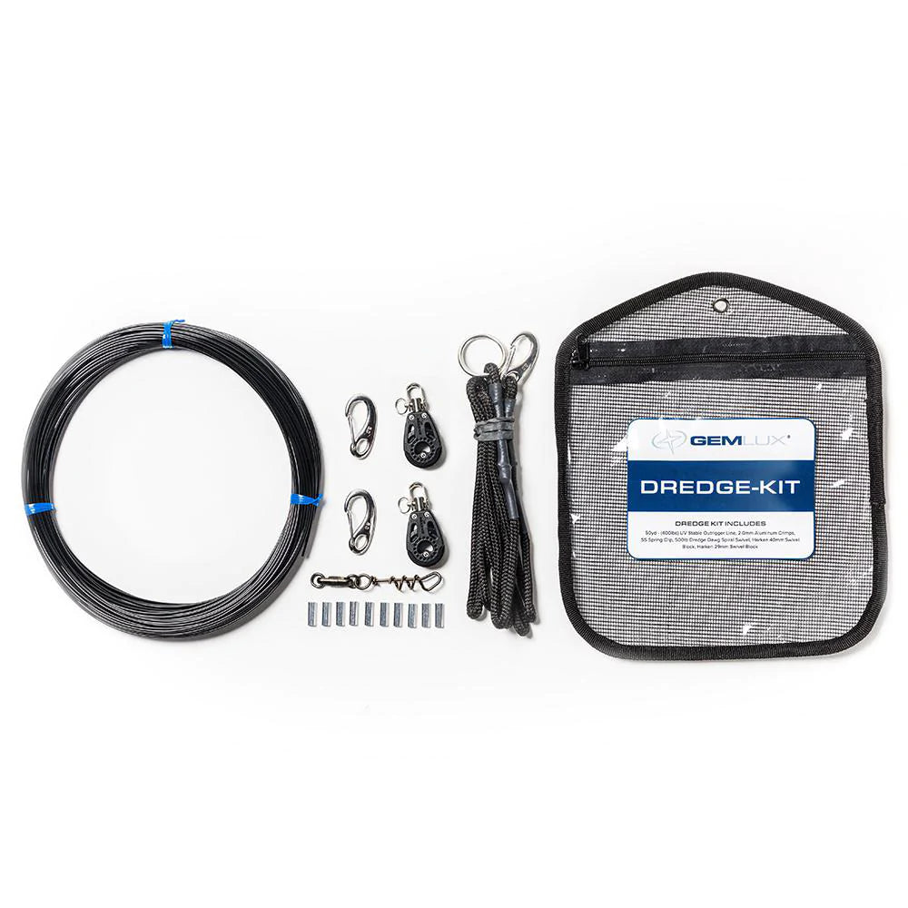 Gemlux | Dredge Rigging Kit | Model OR-RK-5B & OR-RK-5W | Line Length 50 Yards | 400 lb Strength | For Offshore Fishing Boats