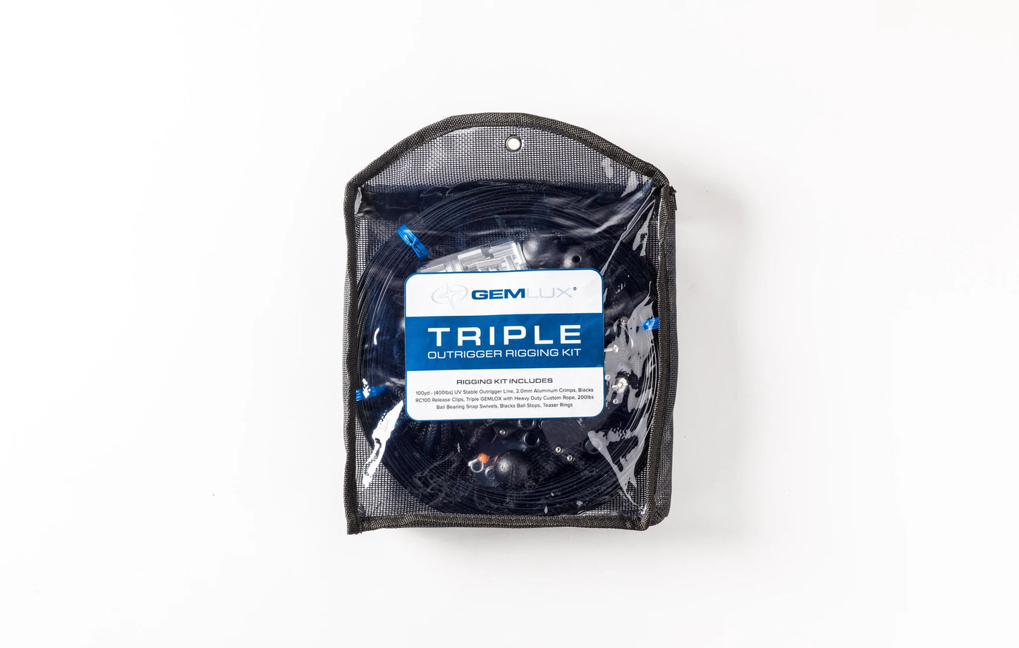 Gemlux | Triple Outrigger Rigging Kit | Model OR-RK-3B & OR-RK-3W | Line Length 100 Yards | 400 lb UV-Stable Line | For 22' Outrigger Poles