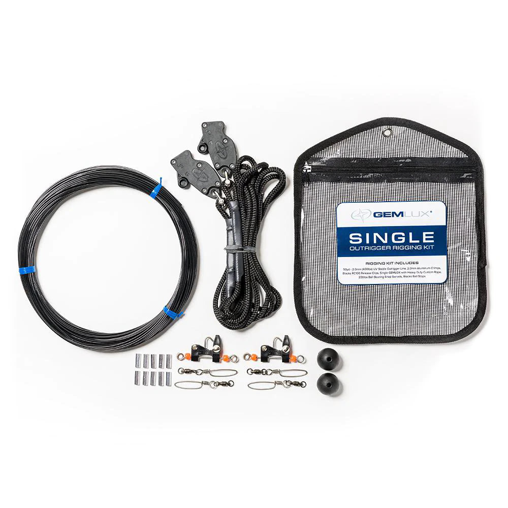 Gemlux | Single Outrigger Rigging Kit | Model OR-RK-1B & OR-RK-1W | Line Length 50 Yards | 400 lb Strength | For Offshore Fishing Boats