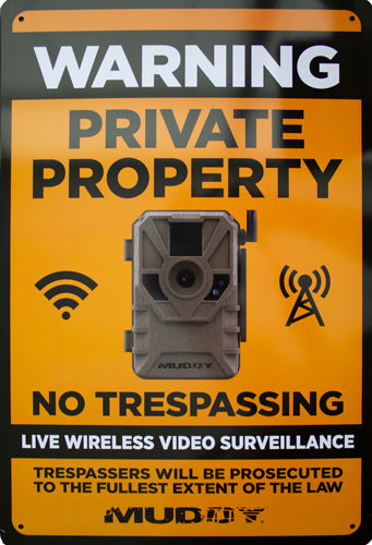 Muddy Live Wireless Video Surveillance Sign | 8" x 12" Dimensions | For Outdoor Security