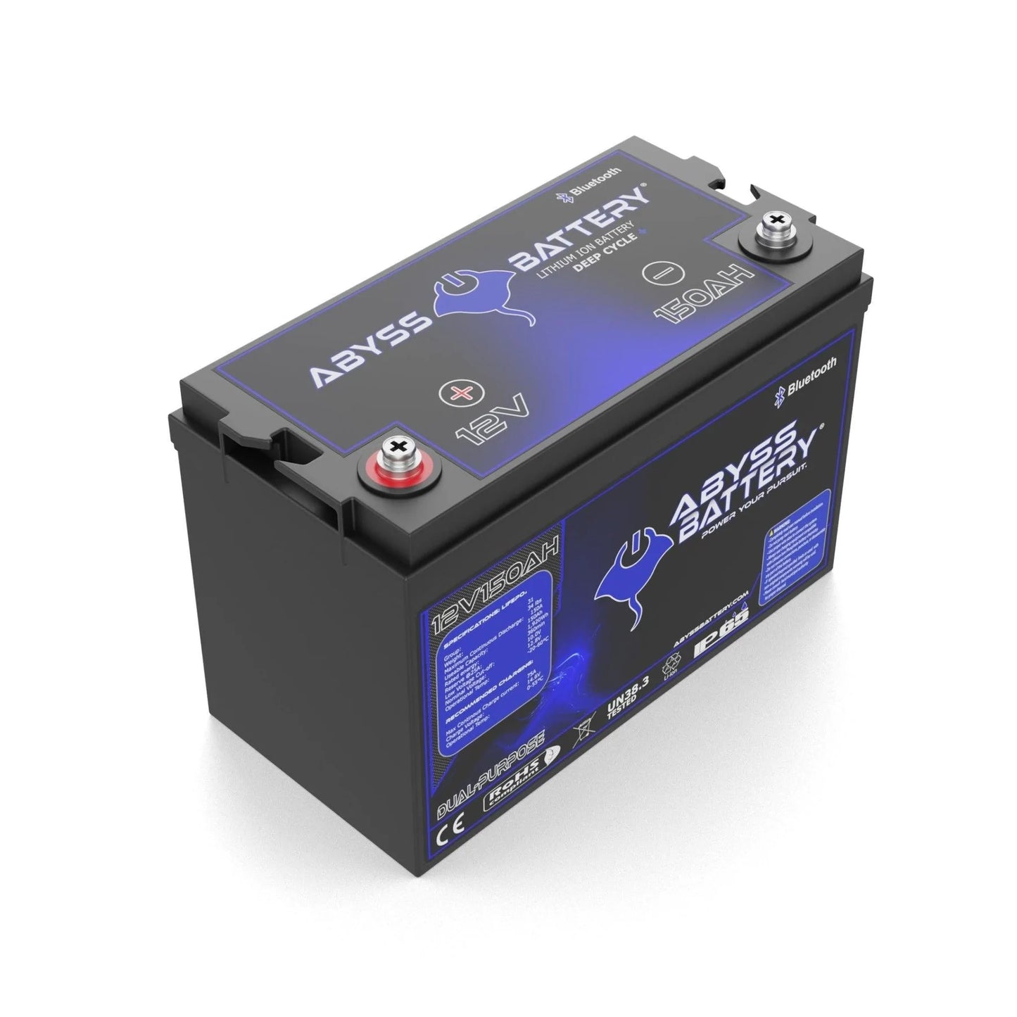 Abyss® | Dual Purpose Lithium Marine Battery | Model AB-12V150-BT | Group 31 | Voltage 12V 150Ah | 150A BMS | Bluetooth | Built-In Heating | IP65 Waterproof