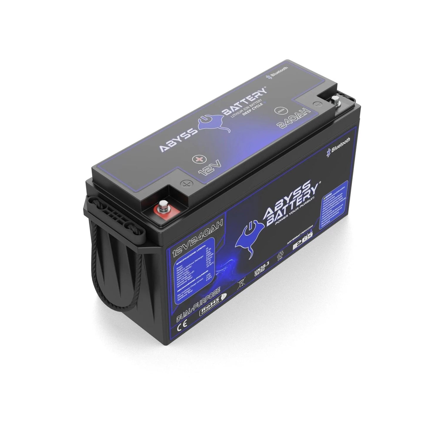 Abyss® | Dual Purpose Lithium Marine Battery | Model AB-12V240-BT | Group 49 | 12V 240Ah | 200A BMS | Bluetooth | Built-In Heating | IP65 Waterproof