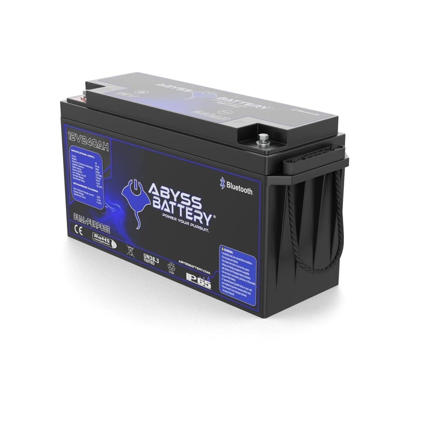 Abyss® | Dual Purpose Lithium Marine Battery | Model AB-12V240-BT | Group 49 | 12V 240Ah | 200A BMS | Bluetooth | Built-In Heating | IP65 Waterproof