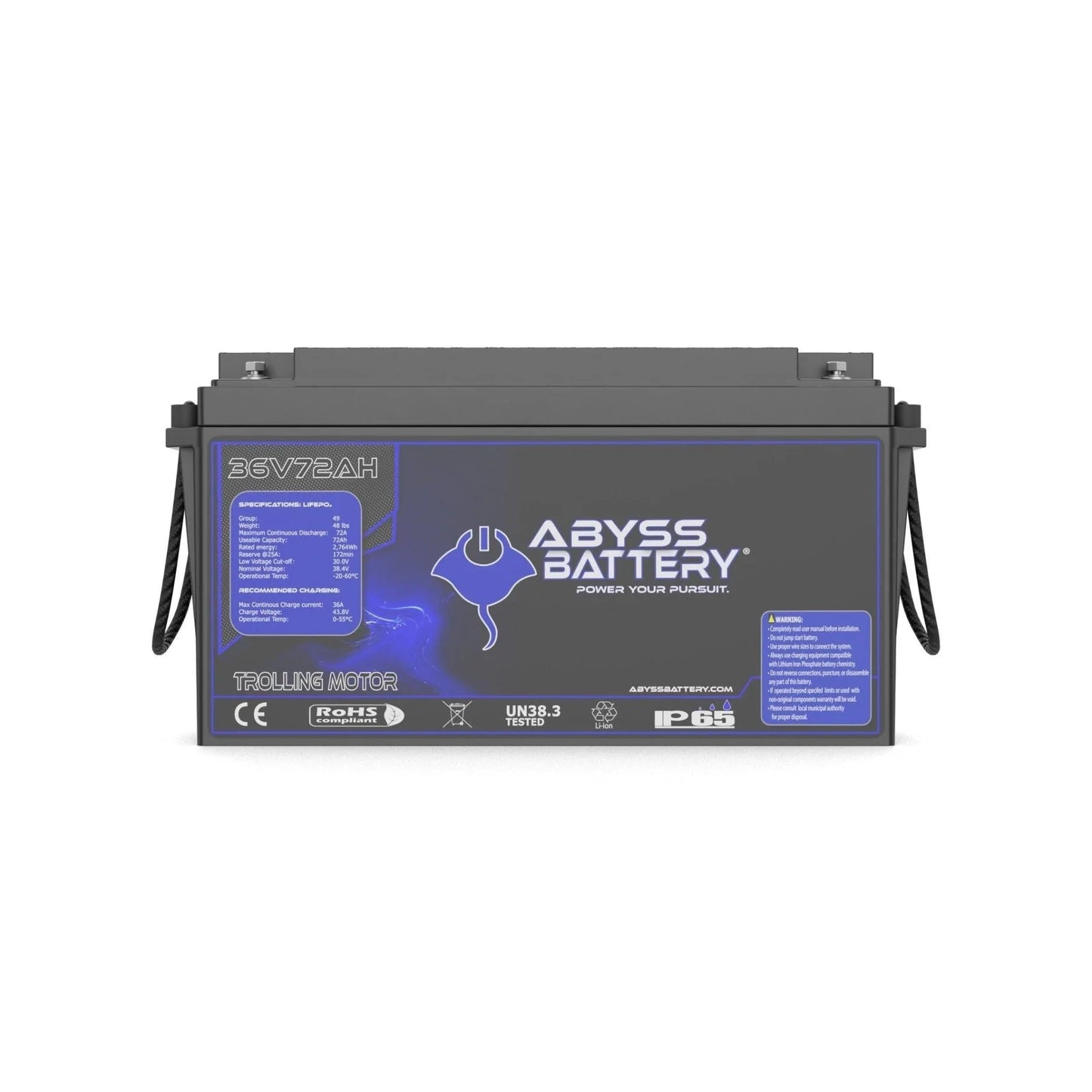 Abyss® | Lithium Trolling Motor Battery | Model AB-36V72-BT | Voltage 36V 72Ah | Group 49 | Bluetooth BMS | Built-In Heating | IP65 Waterproof