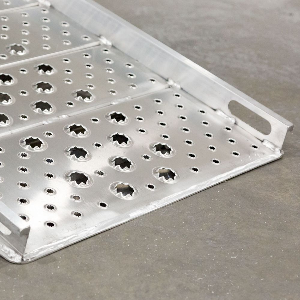 Heavy Duty Ramps Aluminum Punch Plate Walk Ramp | Model 01-26-144-04-WALK-P | Size 12' L x 26" W | Capacity 1,500 lb. | Horsepower 23 HP | For Trucks
