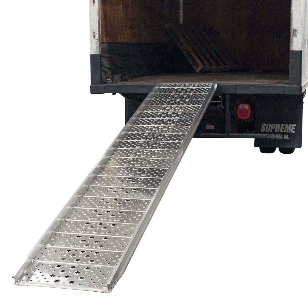 Heavy Duty Ramps Aluminum Punch Plate Walk Ramp | Model 01-26-144-06-WALK-P | Size 12' L x 26" W | Capacity 1,500 lb. | Horsepower 23 HP | For Trucks & Foot Traffic Loading