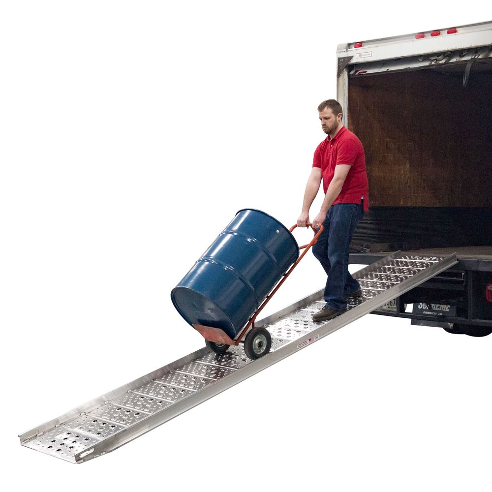 Heavy Duty Ramps Aluminum Punch Plate Walk Ramp | Model 01-26-168-04-WALK-P | Size 14' L x 26" W | Capacity 1,250 lb. | Horsepower 23 HP | For Safe Foot Traffic & Trucks