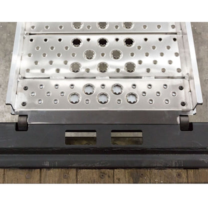 Heavy Duty Ramps Aluminum Punch Plate Walk Ramp | Model 01-26-168-04-WALK-P | Size 14' L x 26" W | Capacity 1,250 lb. | Horsepower 23 HP | For Safe Foot Traffic & Trucks