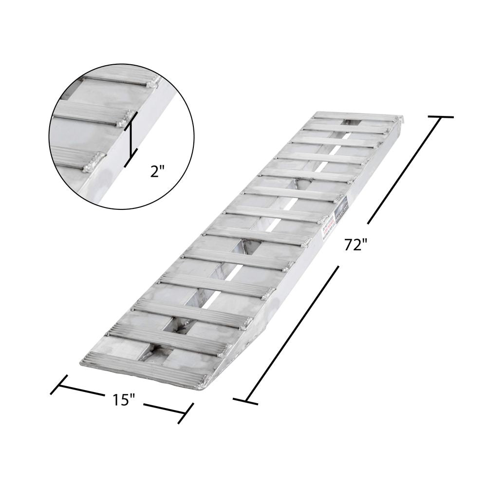 Heavy Duty Ramps Aluminum Car Trailer Ramps | Model 05-15-072-04-HD | Size 6' L x 15" W | Capacity 5,000 lb Per Axle | Horsepower 23 HP | For Car Haulers & Trailers