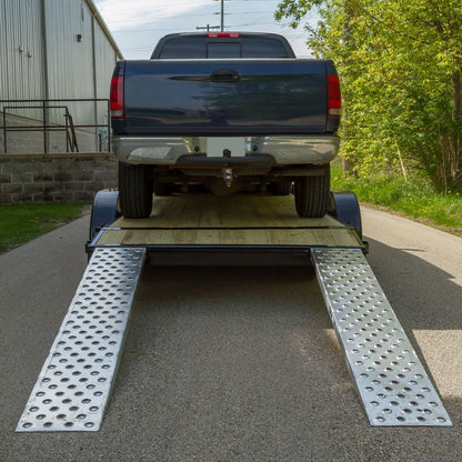 Heavy Duty Ramps EZ Traction Aluminum Car Trailer Ramps | Model 05-15-094-04-P | Size 7' 10" L x 15" W | Capacity 5,000 lb. Per Axle | Horsepower 23 HP | For Car, Truck & Trailers