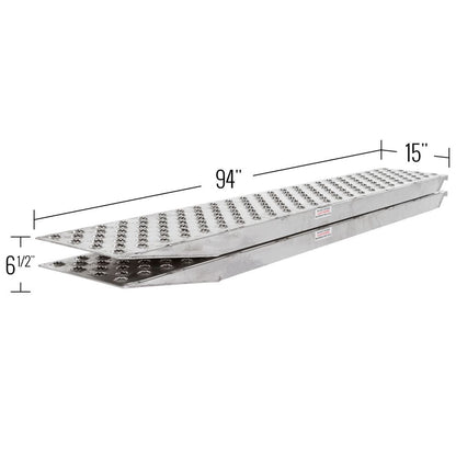Heavy Duty Ramps EZ Traction Aluminum Car Trailer Ramps | Model 05-15-094-04-P | Size 7' 10" L x 15" W | Capacity 5,000 lb. Per Axle | Horsepower 23 HP | For Car, Truck & Trailers