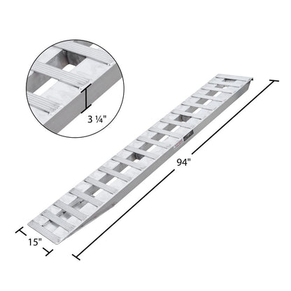 Heavy Duty Ramps Aluminum Car Trailer Ramps | Model 05-15-094-04 | Size 7' 10" L x 15" W | Capacity 5,000 lb. Per Axle | Horsepower 23 HP | For Car Haulers & Trailers