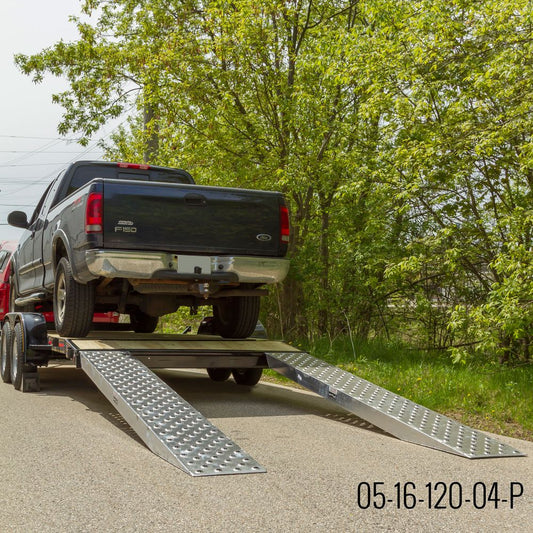 Heavy Duty Ramps EZ Traction Aluminum Car Trailer Ramps | Model 05-16-120-04-P | Size 10' L x 16" W | Capacity 5,000 lb. Per Axle | Horsepower 23 HP | For Car Haulers & Trailers