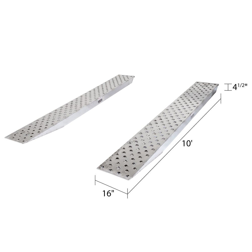 Heavy Duty Ramps EZ Traction Aluminum Car Trailer Ramps | Model 05-16-120-04-P | Size 10' L x 16" W | Capacity 5,000 lb. Per Axle | Horsepower 23 HP | For Car Haulers & Trailers