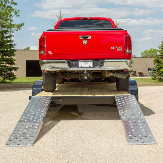 Heavy Duty Ramps EZ Traction Aluminum Car Trailer Ramps | Model 05-16-120-06-P | Size 10' L x 16" W | Capacity 5,000 lb. Per Axle | Horsepower 23 HP | For Car Haulers & Trailers