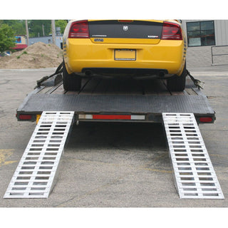 Heavy Duty Ramps Aluminum Car Trailer Ramps | Size 12' L x 16" W | Plate End & Knife Foot | Capacity 5,000 lb. Per Axle | Horsepower 23 HP | For Car Hauling & Step Deck Trailers