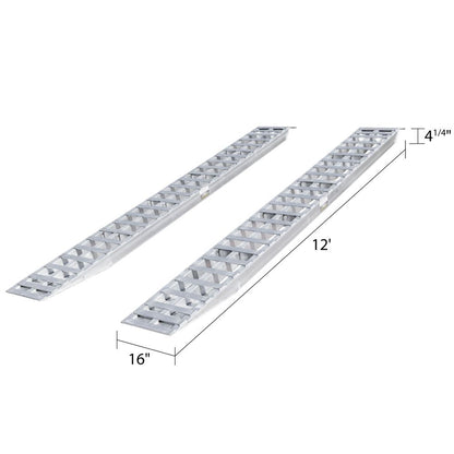 Heavy Duty Ramps Aluminum Car Trailer Ramps | Size 12' L x 16" W | Plate End & Knife Foot | Capacity 5,000 lb. Per Axle | Horsepower 23 HP | For Car Hauling & Step Deck Trailers