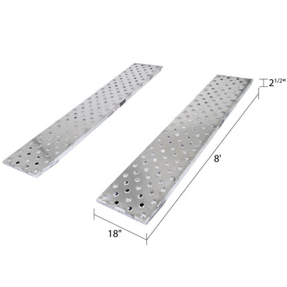 Heavy Duty Ramps EZ Traction Aluminum Car Trailer Ramps | Model 05-18-096-04-SP | Size 8' L x 18" W | 5,000 lb. Per Axle Capacity | Horsepower 23 HP | For Car Haulers & Trailers