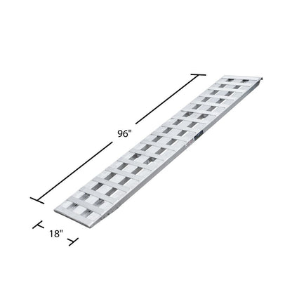 Heavy Duty Ramps Aluminum Car Trailer Ramps | Model 05-18-096-04-S | Size 8' L x 18" W | Capacity 5,000 lb. Per Axle | Horsepower 23 HP | For Car Haulers, Truck & Trailers