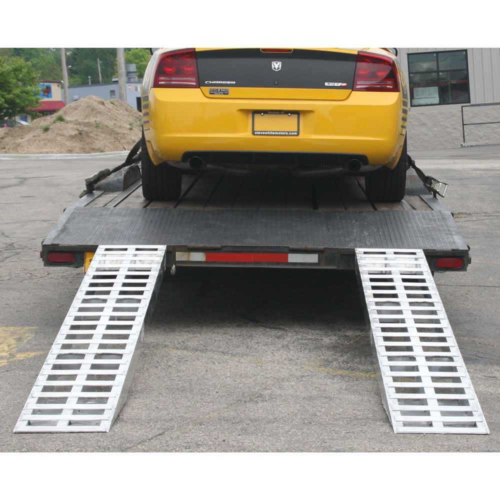 Heavy Duty Ramps Aluminum Car Trailer Ramps | Model 05-20-120-01 | Size 10' L x 20" W | Capacity 5,000 lb. Per Axle | Horsepower 23 HP | For Car Haulers & Trailers