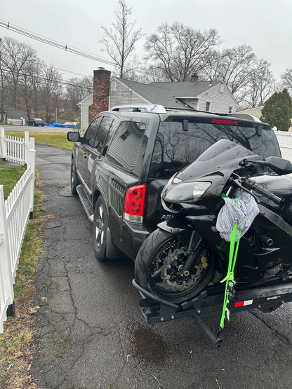 Black Widow Heavy Duty Motorcycle Carrier | Model MCC-600 | Track Size 79" x 7.75" | Capacity 600 lb | For Class III & IV Hitches