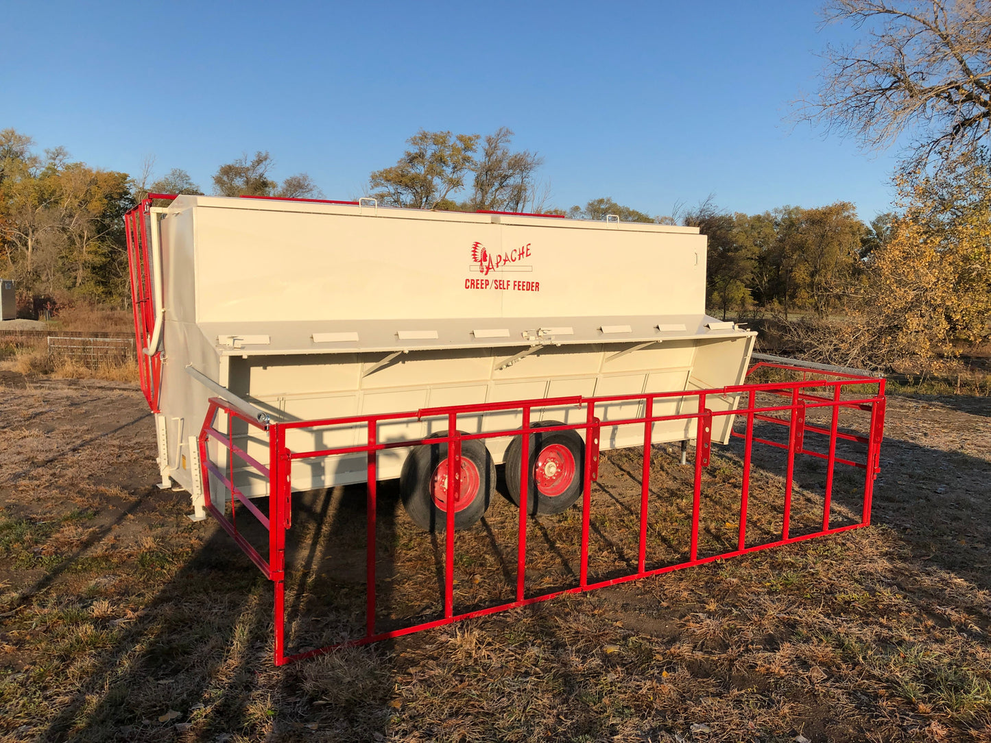 Apache Equipment 300 Creep/Self Feeder | Length 16' | Capacity 300 Bushel | Portable & Skid | Heavy‑Duty Steel & Galvanized Options | For Daily Feeding Pressure