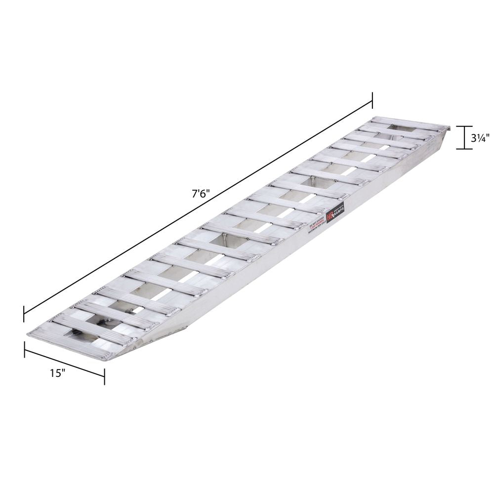 Heavy Duty Ramps Aluminum Car Trailer Ramps | Model 07-15-090-04 | Size 7' 6" L x 15" W | Capacity 7,000 lb Per Axle | Horsepower 23 HP | For Car Haulers & Trailers