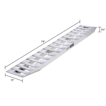 Heavy Duty Ramps Aluminum Car Trailer Ramps | Model 07-15-090-04 | Size 7' 6" L x 15" W | Capacity 7,000 lb Per Axle | Horsepower 23 HP | For Car Haulers & Trailers