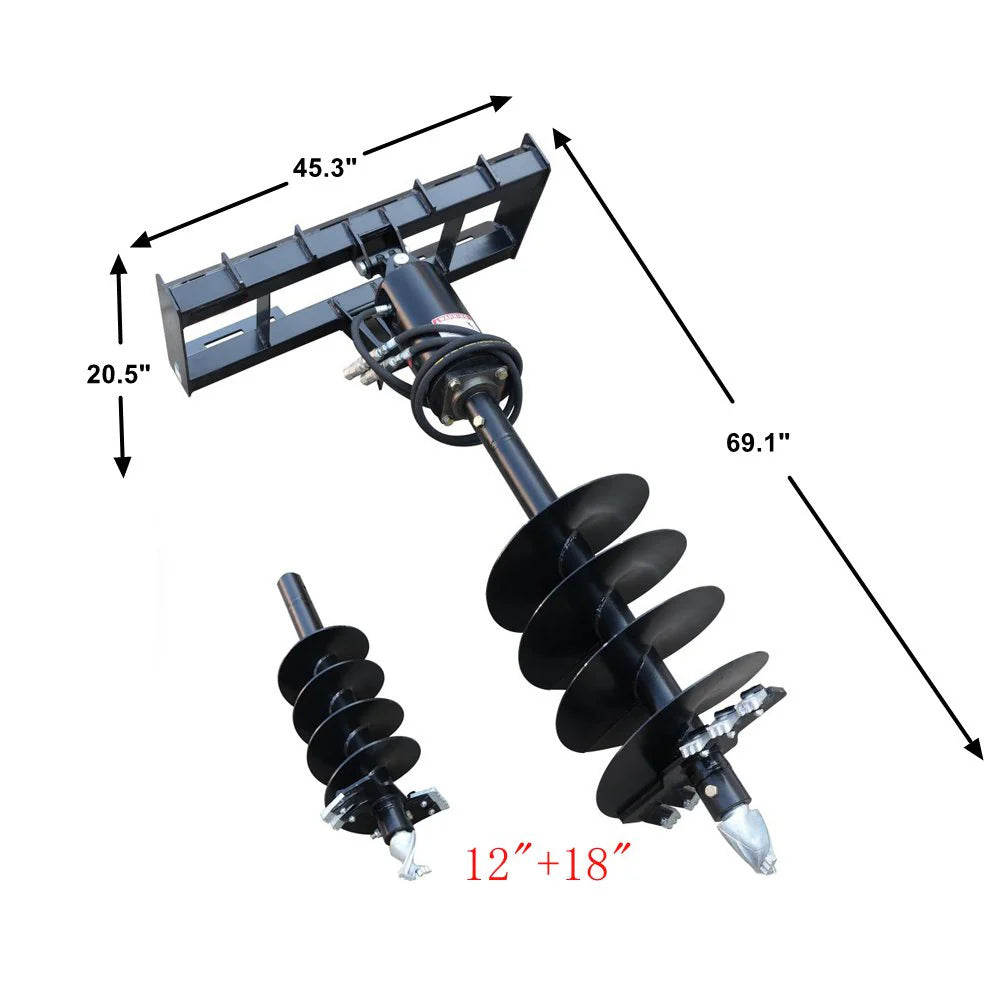 Landy Attachments Post Hole Auger Drive | Auger Diameters 12” & 18” | 11-20 GPM | 15-20 HP | For Skid Steers, ATVs, UTVs & Tractors