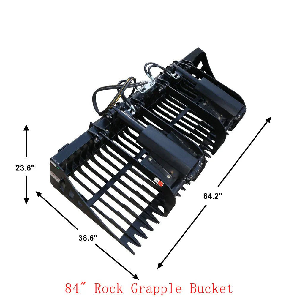 Landy Attachment Rock Grapple Bucket | Width 72" & 84" | 16 GPM | For Skid Steers