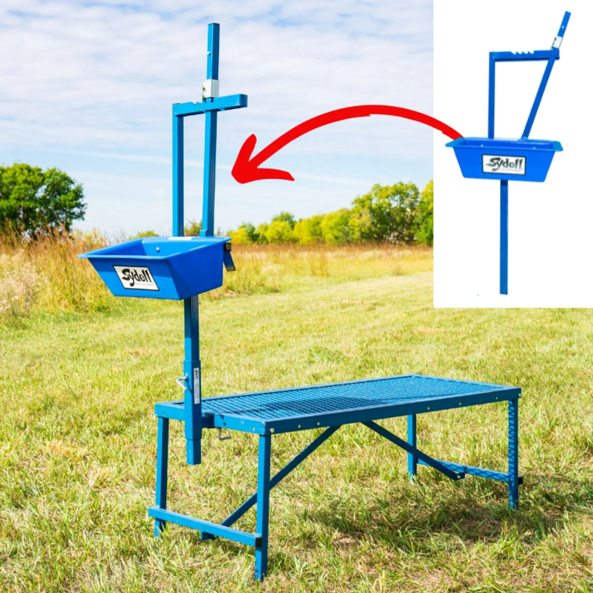 Sydell Milking Stanchion | #0736 | 20" x 48" Deck | Single-Head | Poly Feeder | For Sheep & Goats