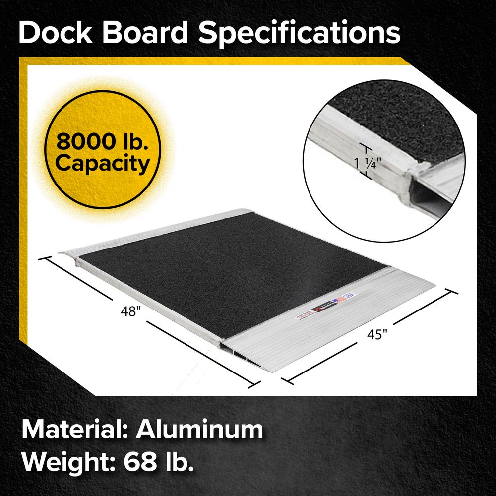 Heavy Duty Ramps Aluminum Shipping Container Ramp | Model 08-45-048-06-Grit | Size 48" L x 45" W | 8,000 lb, | Horsepower 23 HP | For Forklifts, Pallet Jacks, Hand Trucks