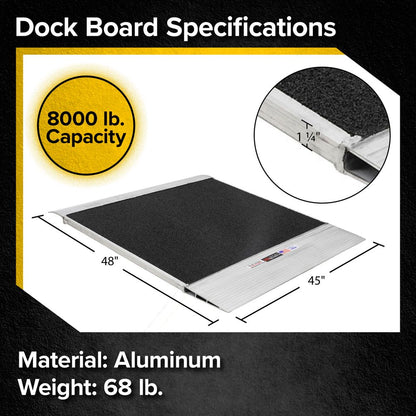 Heavy Duty Ramps Aluminum Shipping Container Ramp | Model 08-45-048-06-Grit | Size 48" L x 45" W | 8,000 lb, | Horsepower 23 HP | For Forklifts, Pallet Jacks, Hand Trucks