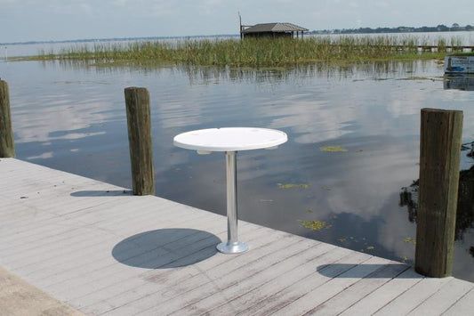 CM Marine Round Cockpit Table | Model RWRT31‑UNIT | 31" Diameter | 4 Cup Holders | Fiberglass Marine Cockpit Table