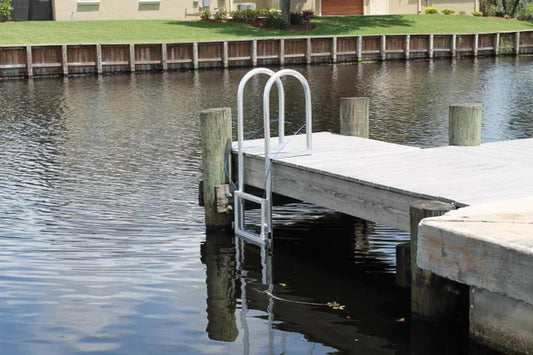 RIO MARINE CUSTOMS | 4-Step Lift Ladder | Model LD4LF-SHP | 17 9/16" W x 48" H | 550 lb Capacity | Manual Lift Design | Fixed & Floating Dock