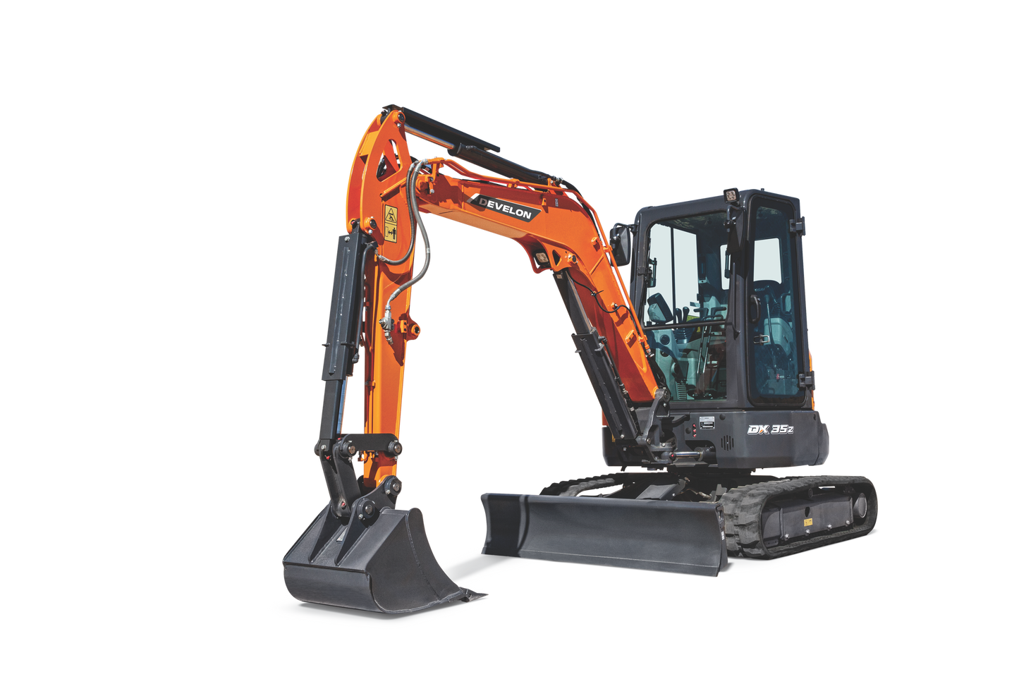Develon | Mini Excavator | DX35Z-7 | Cab Machine | Long Arm | 24″ Bucket | Thumb | 66" Overall Width | 4 Tons
