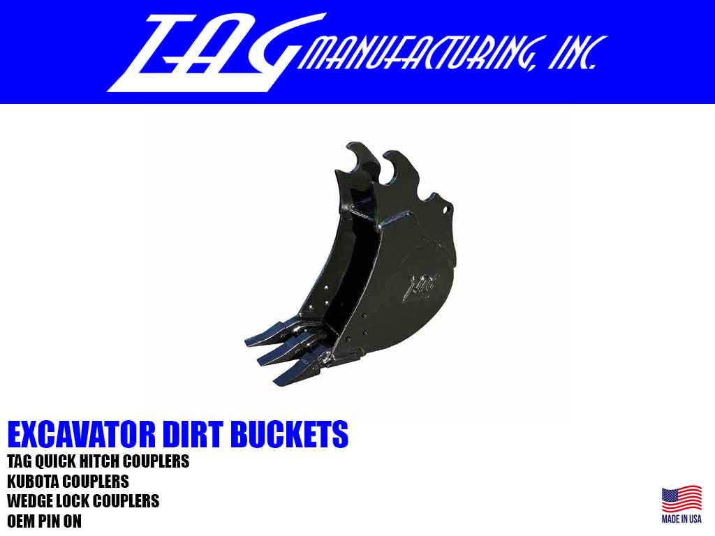 TAG Dirt Bucket | Heavy Duty Mid-Class | 12"–36" Width | 0.15–0.45 yd³ | Bucket Weight 345–640 lbs | 7–8 Ton | For Excavators