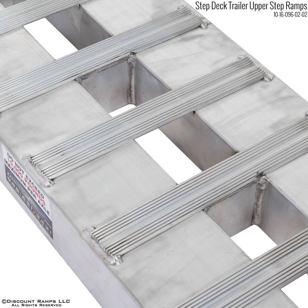 Heavy Duty Ramps Aluminum Trailer Ramps | Model 10-16-096-02-02 | Size 8' L x 16" W | 10,000 lb. Capacity per Axle | Horsepower 23 HP | For Step Deck & Utility Trailers