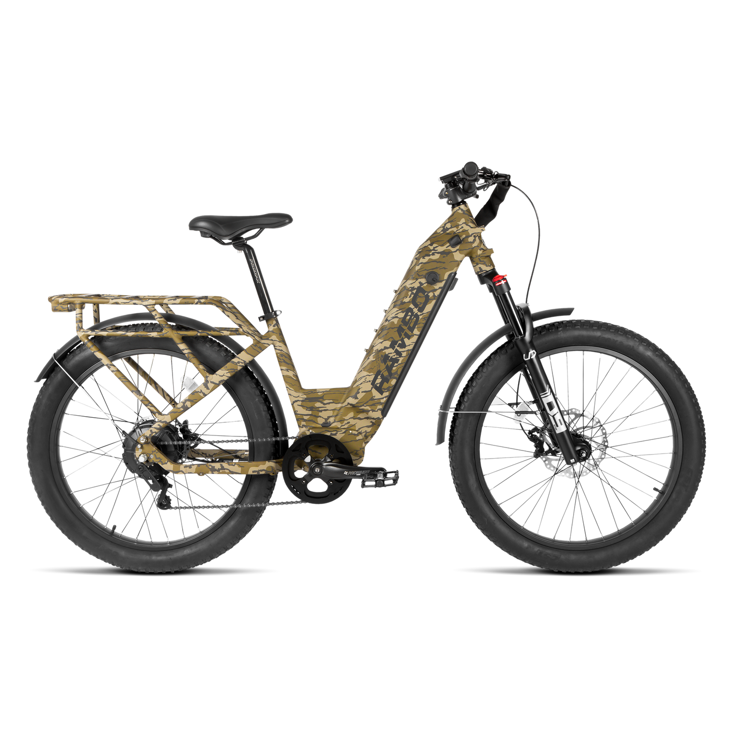 Rambo | E-Bikes | Model Nomad 2.0 | Up to 30 MPH | Up to 38-Mile Range | 1000W Hub Motor | Dual Battery | 48V 15Ah-20Ah LG Battery | For Hunters & Adventurers