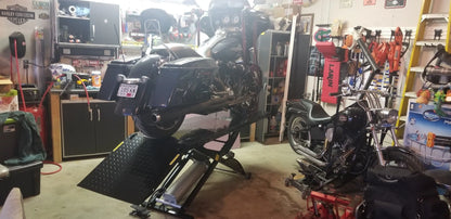 Black Widow Pneumatic Motorcycle Lift Table | Model BW-1000A | Platform Size 78.75" x 24" | 90 To 100 PSI Air | For Touring, Cruiser & Sport Bikes