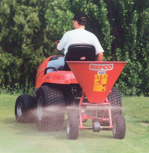 BEFCO | Baby-Hop Pull-Type Broadcast Spreader | Model 103 & 106 Series | 237–339 lb Capacity | 3′–20′ Spread Width | Horsepower 10 To 20 HP | For Lawn Tractors, ATVs & UTVs