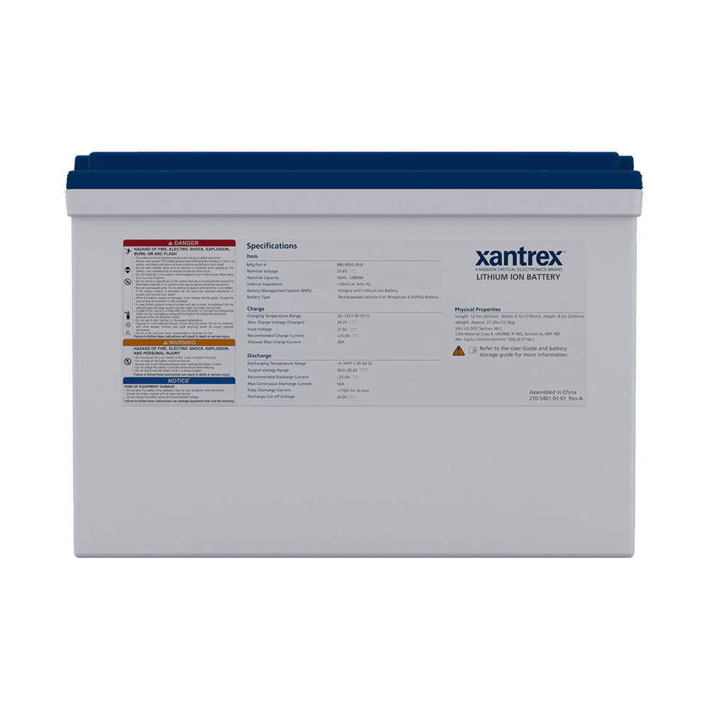 Xantrex 24V 50Ah Lithium-Ion Battery LiFePO4 Group 31 Compact High-Cycle Battery