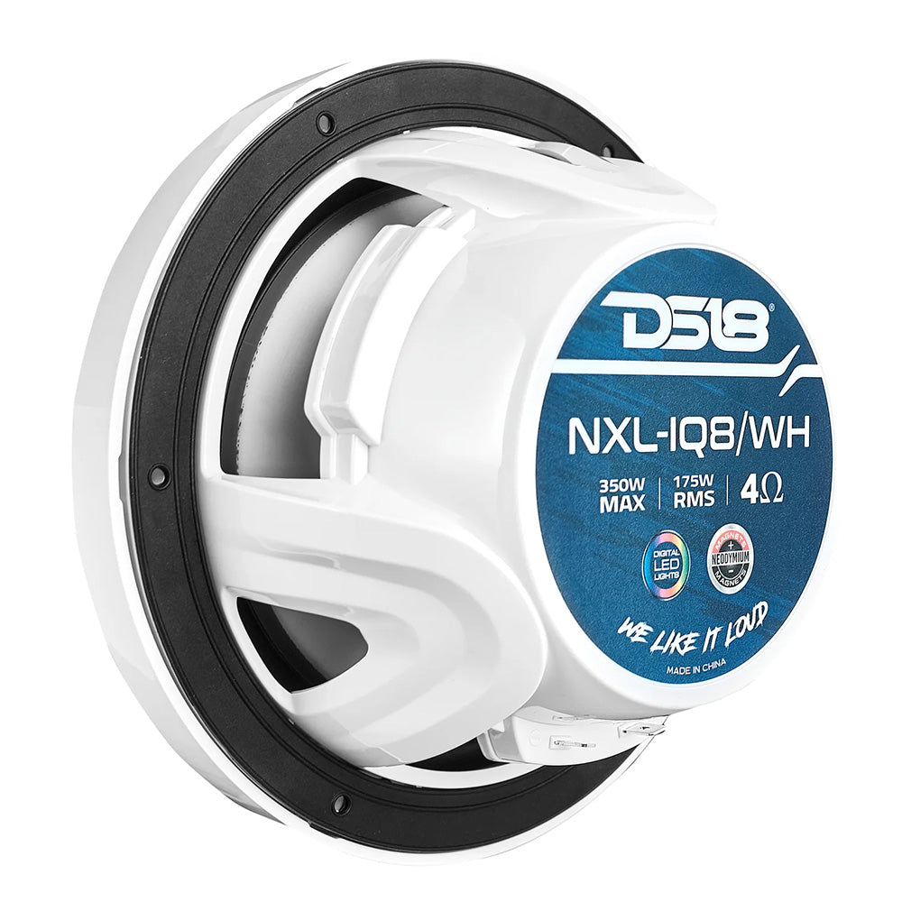 DS18 8" 2-Way Coaxial Marine Speakers w/Digital LED Lights  Bullet Tweeter - White - 175W, 4-Ohm [NXL-IQ8/WH]